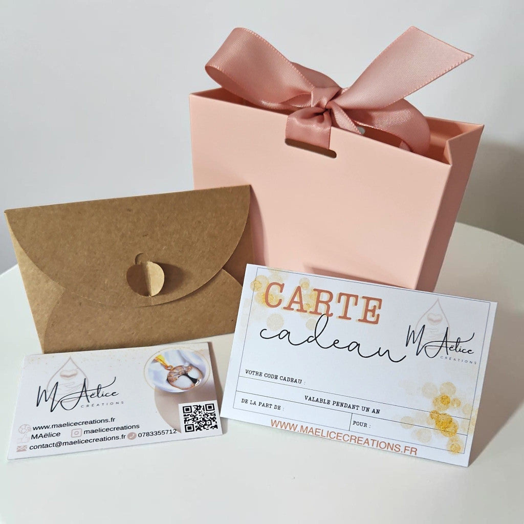 Carte cadeau physique avec écrin et pochette cadeau, livrée à domicile :